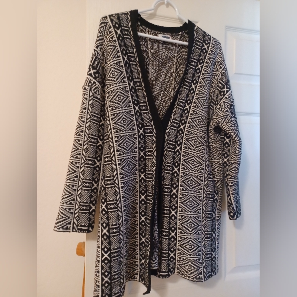 Old Navy Womens Size XL open front cardigan sweater black & gray astec design